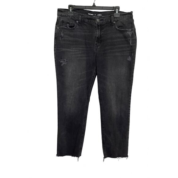 Old Navy Mid-Rise Boyfriend Jeans Size 12 Black Distressed Raw Hem - Picture 1 of 7